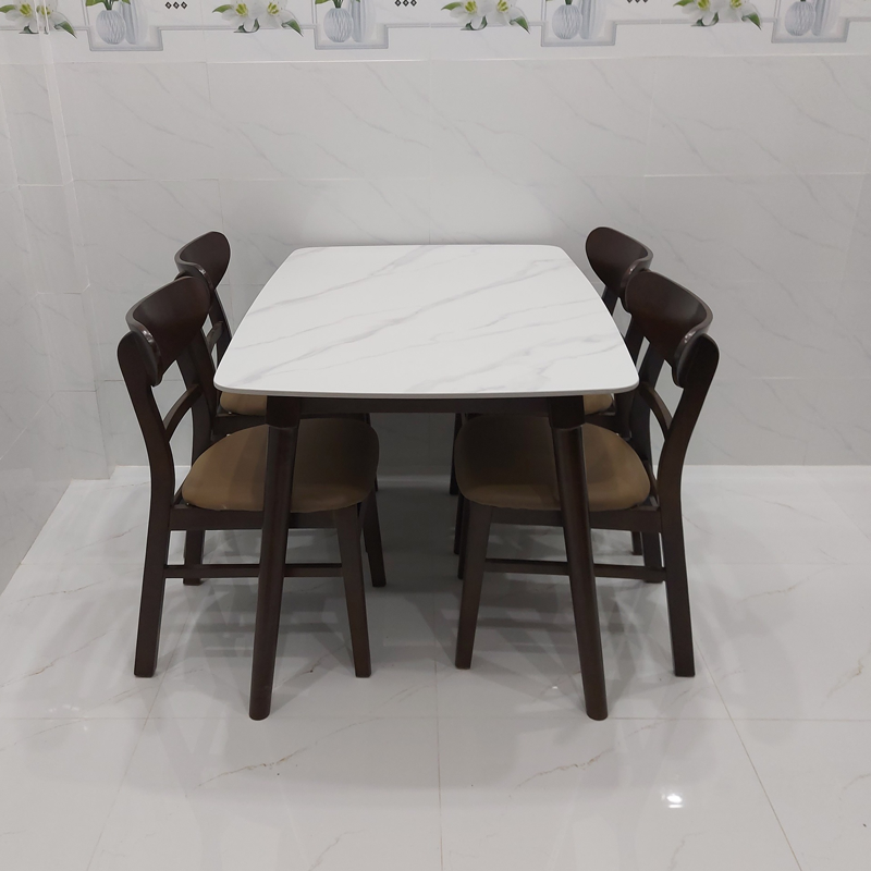 Bộ bàn ghế ăn mặt đá và 6 ghế Mango