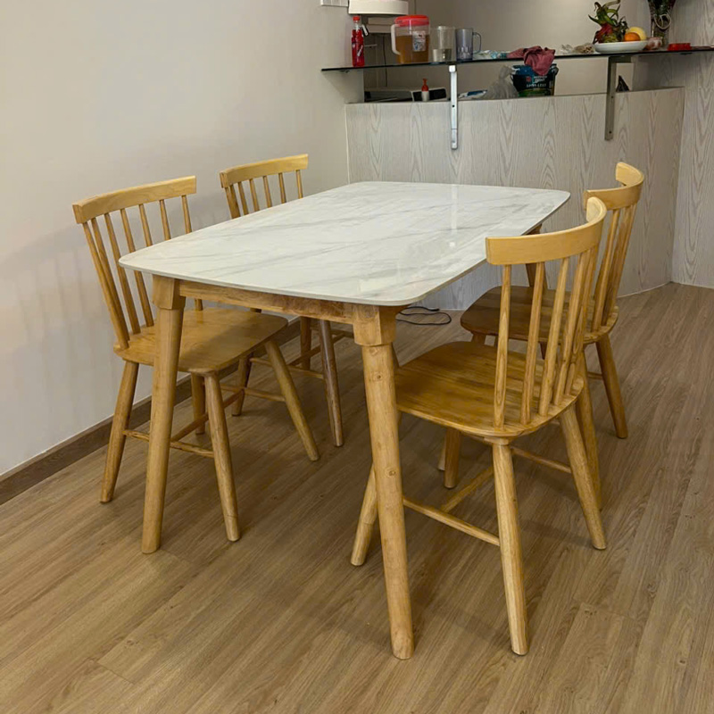 Bộ bàn ăn mặt đá + 4 ghế Song Tiện