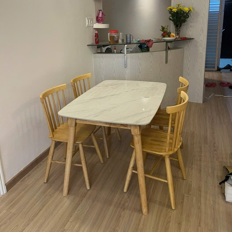 Bộ bàn ăn mặt đá + 4 ghế Song Tiện