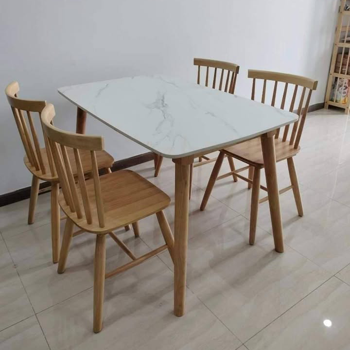 Bộ bàn ăn mặt đá + 4 ghế Song Tiện