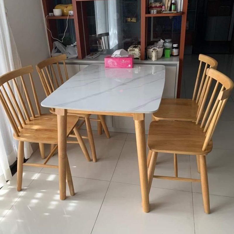 Bộ bàn ăn mặt đá + 6 ghế Song Tiện