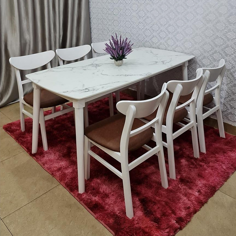 Bộ bàn ăn mặt giả vân đá + 6 ghế Mango