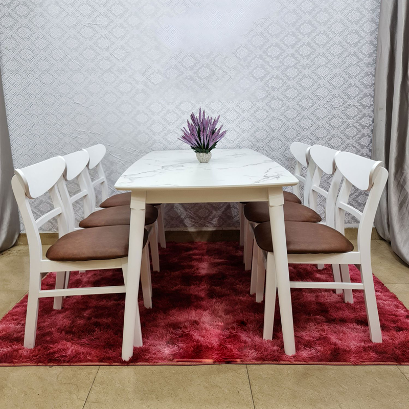 Bộ bàn ăn mặt giả vân đá + 6 ghế Mango