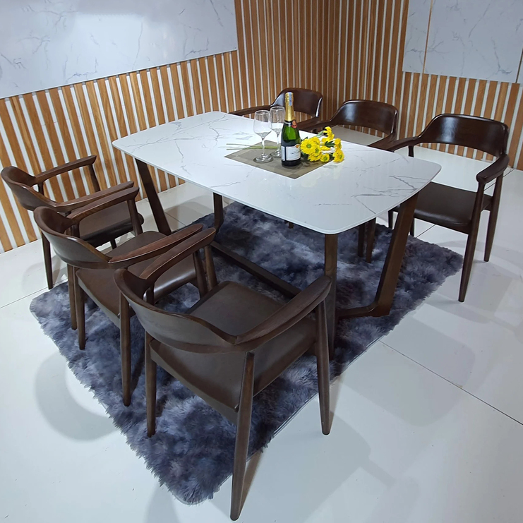 Bộ bàn Concorde mặt đá + 6 ghế Hiroshima