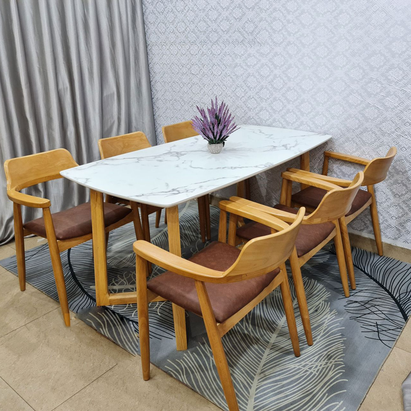 Bộ bàn Concorde mặt đá + 6 ghế Hiroshima