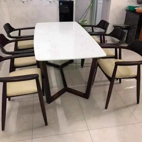 Bộ bàn Concorde mặt đá + 6 ghế Hiroshima