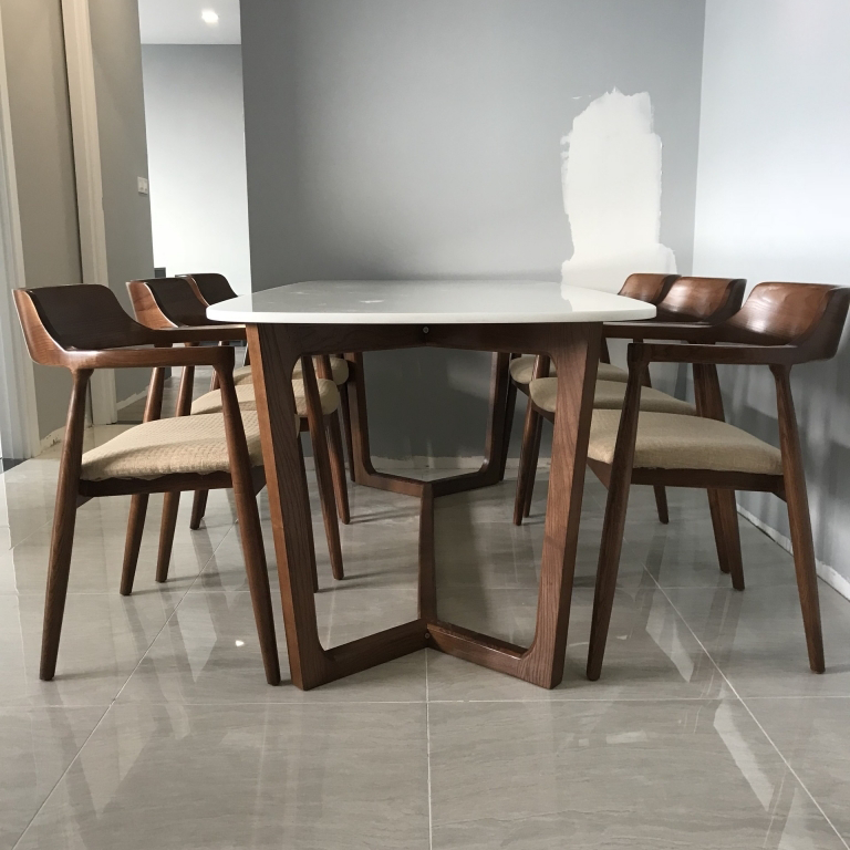 Bộ bàn Concorde mặt đá + 6 ghế Hiroshima