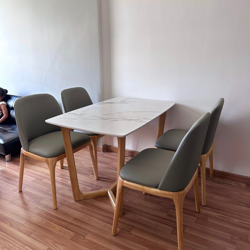 Bàn ăn Concorde mặt đá ceramic trắng vân mây