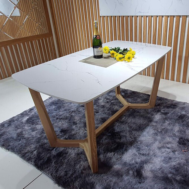 Bàn ăn Concorde mặt đá ceramic trắng vân mây