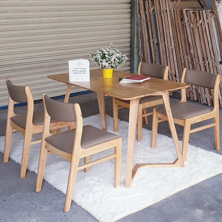 Bộ bàn ăn chân chữ V 1m2 + 4 ghế Bella
