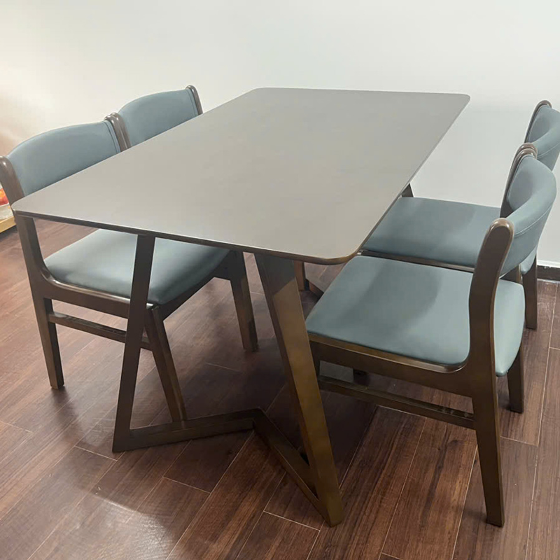 Bộ bàn ăn chân chữ V 1m2 + 4 ghế Bella