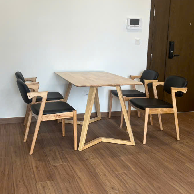 Bộ bàn ăn chân chữ V 1m2 + 4 ghế Kai