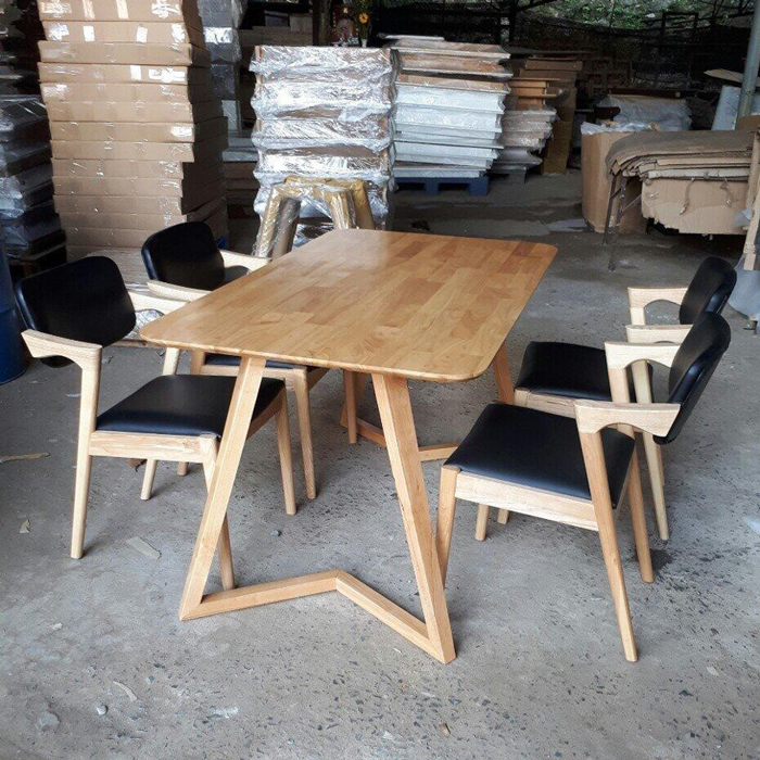 Bộ bàn ăn chân chữ V 1m2 + 4 ghế Kai