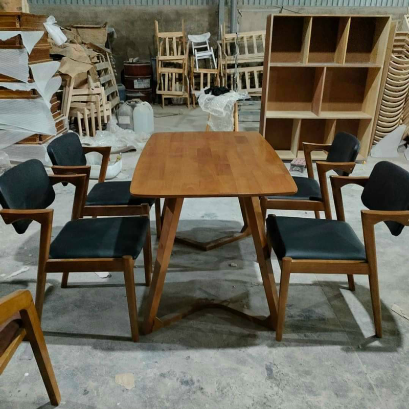 Bộ bàn ăn chân chữ V 1m2 + 4 ghế Kai
