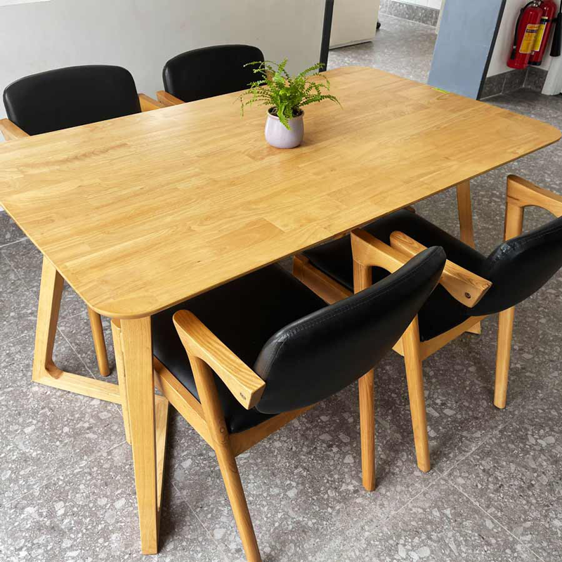 Bộ bàn ăn chân chữ V 1m2 + 4 ghế Kai