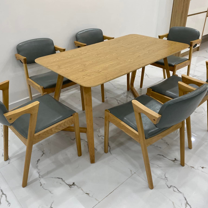 Bộ bàn ăn chân chữ V 1m2 + 4 ghế Kai