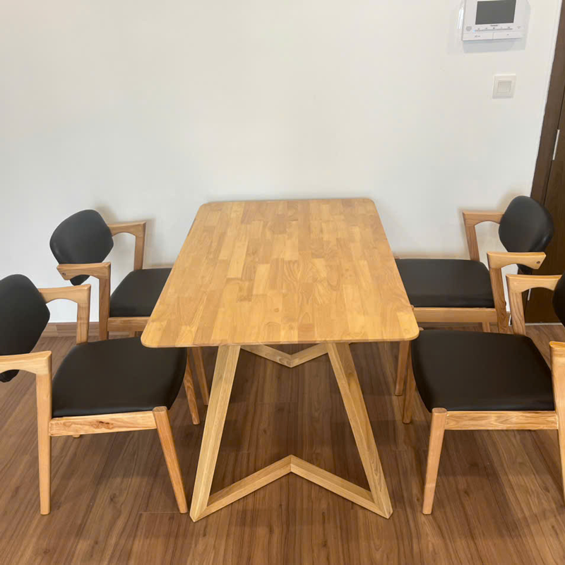 Bộ bàn ăn chân chữ V 1m2 + 4 ghế Kai