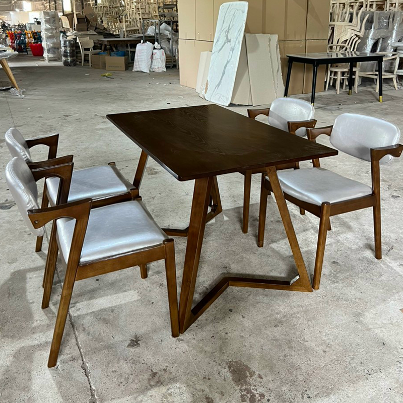 Bộ bàn ăn chân chữ V 1m2 + 4 ghế Kai