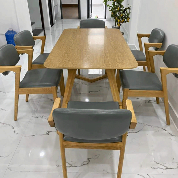 Bộ bàn ăn chân chữ V 1m2 + 4 ghế Kai