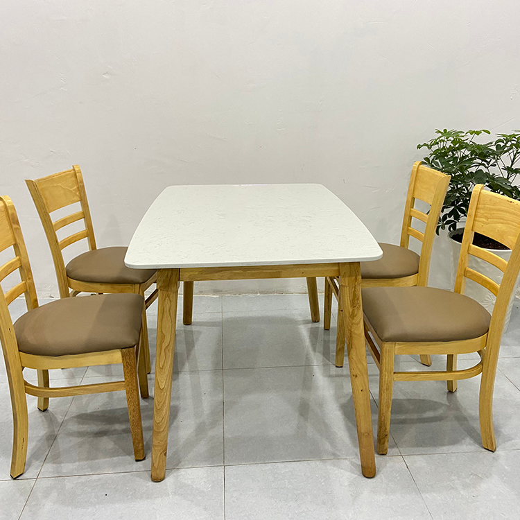 Bộ bàn ăn mặt đá trắng + 4 Ghế Cabin