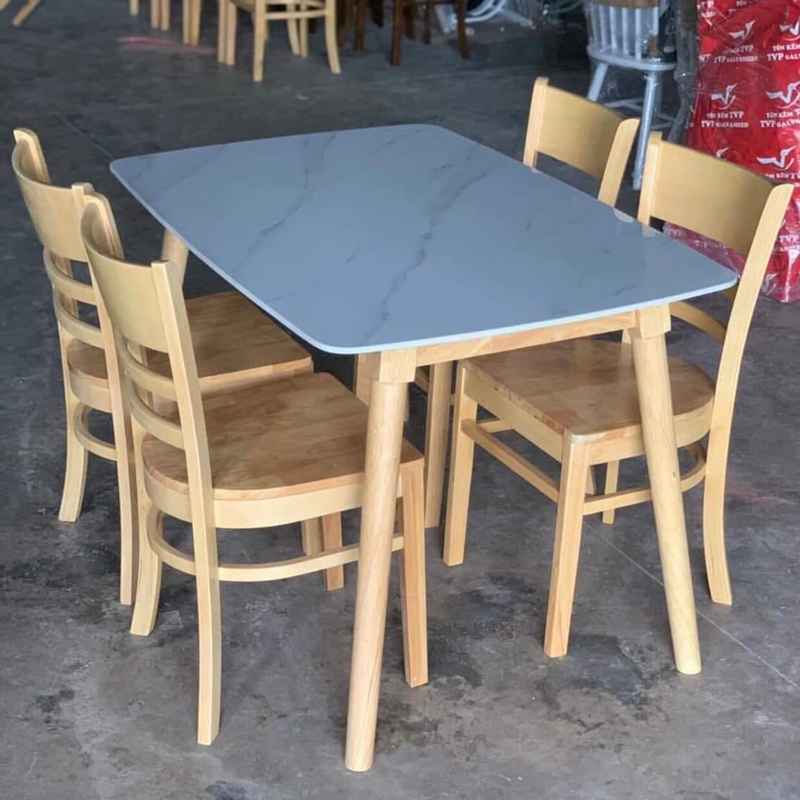 Bộ bàn ăn mặt đá trắng + 4 Ghế Cabin