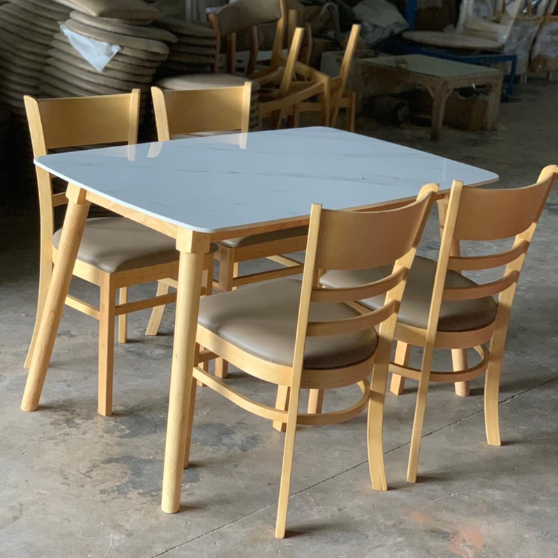 Bộ bàn ăn mặt đá trắng + 4 Ghế Cabin