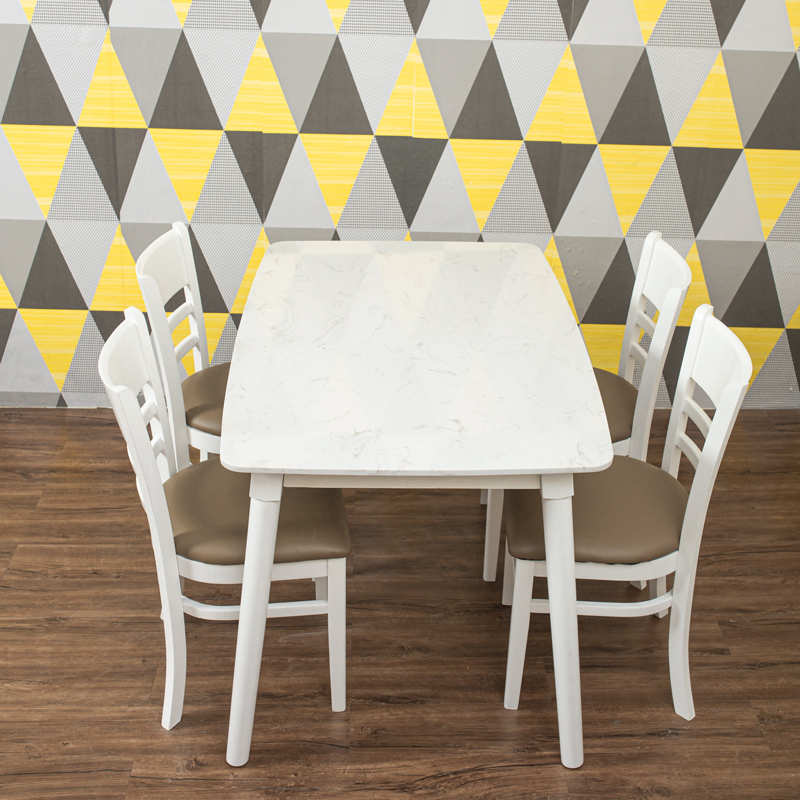 Bộ bàn ăn mặt đá trắng + 4 Ghế Cabin