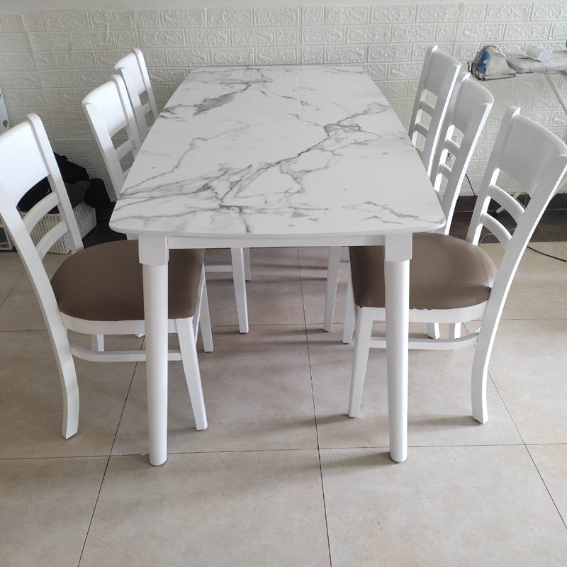 Bộ bàn ăn mặt giả vân đá + 6 ghế Cabin