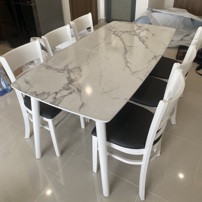 Bộ bàn ăn mặt giả vân đá + 6 ghế Cabin