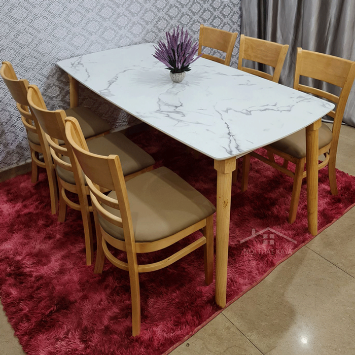 Bộ bàn ăn mặt giả vân đá + 6 ghế Cabin