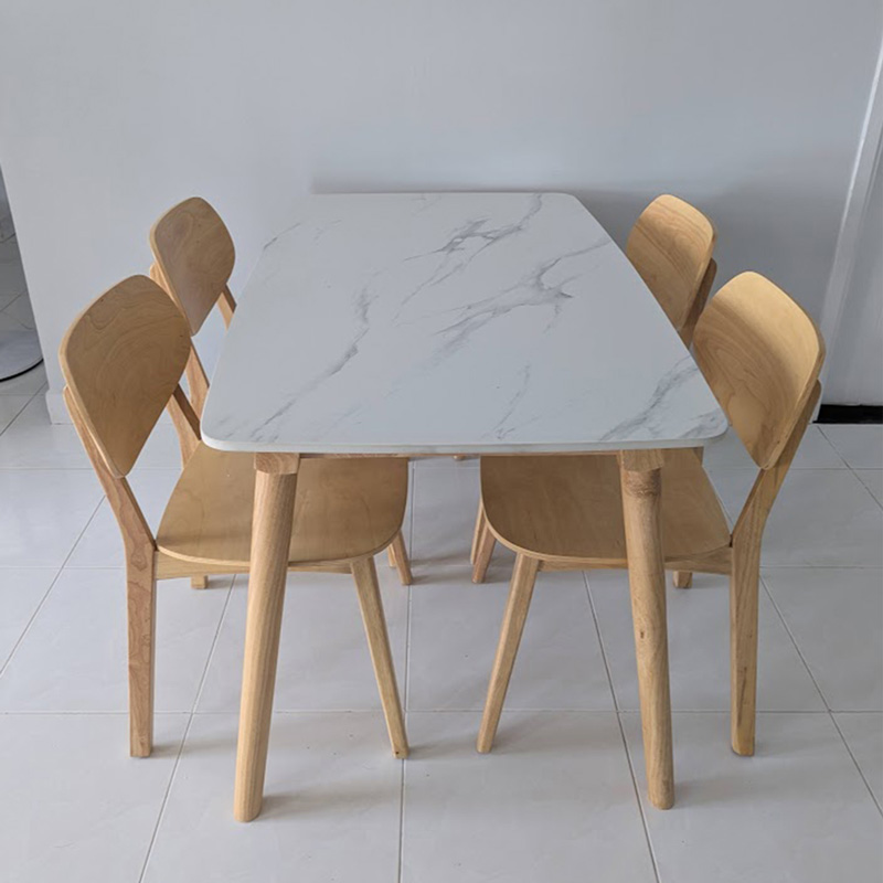 Bàn ăn mặt đá ceramic trắng vân mây