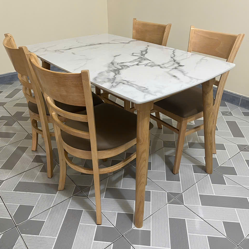 Bộ bàn ăn mặt giả vân đá + 4 ghế Cabin