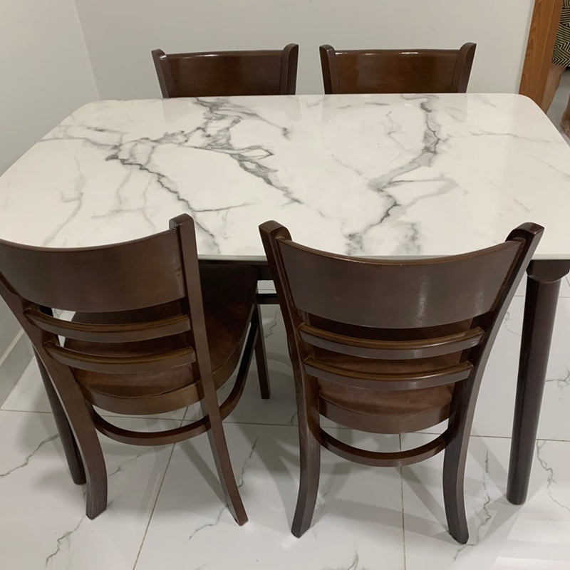 Bộ bàn ăn mặt giả vân đá + 4 ghế Cabin