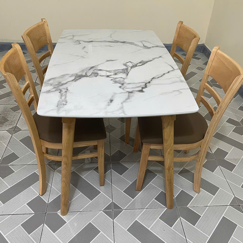 Bộ bàn ăn mặt giả vân đá + 4 ghế Cabin