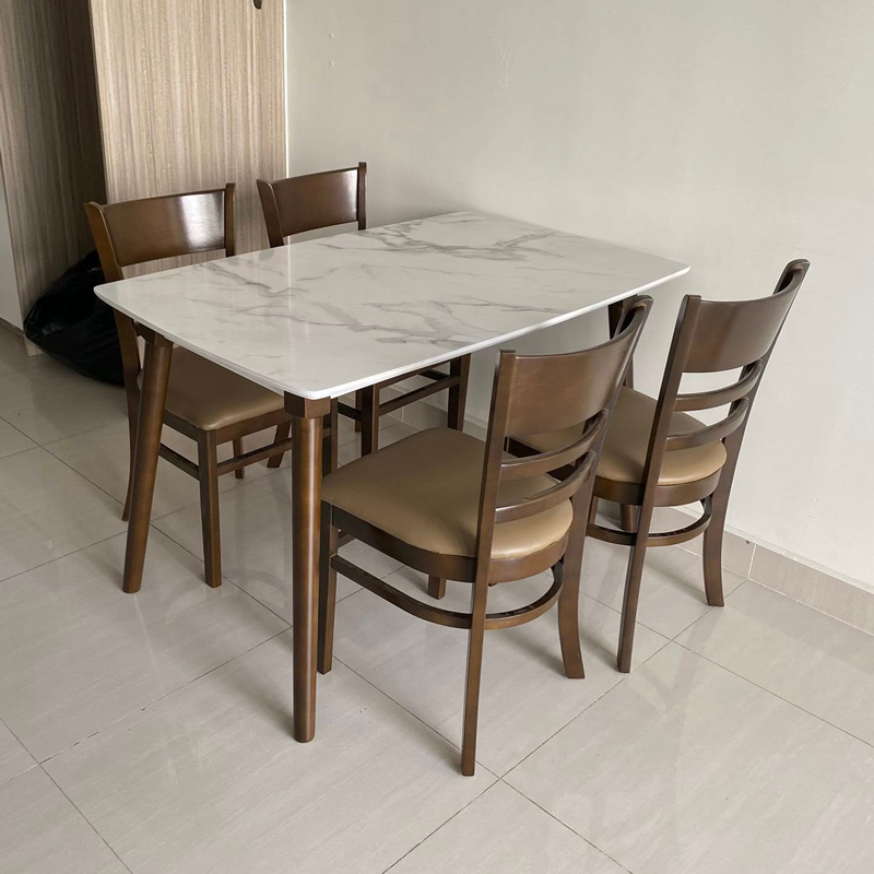 Bộ bàn ăn mặt giả vân đá + 4 ghế Cabin