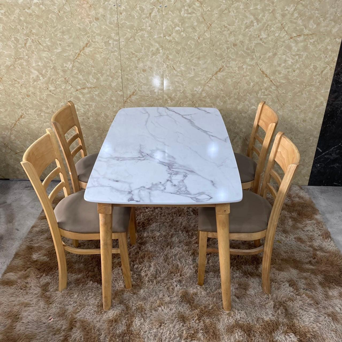 Bộ bàn ăn mặt giả vân đá + 4 ghế Cabin