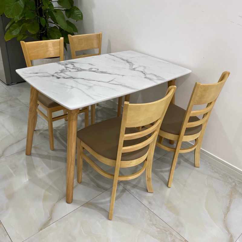 Bộ bàn ăn mặt giả vân đá + 4 ghế Cabin