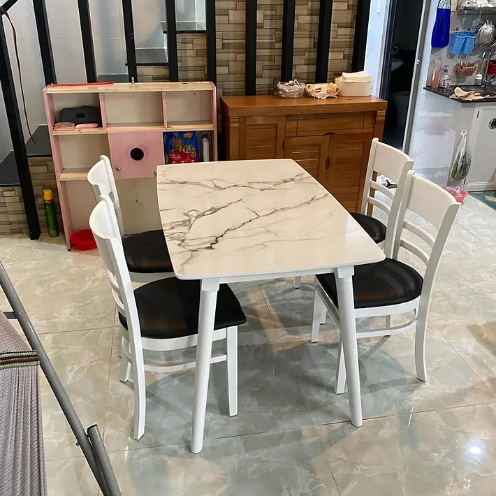 Bộ bàn ăn mặt giả vân đá + 4 ghế Cabin