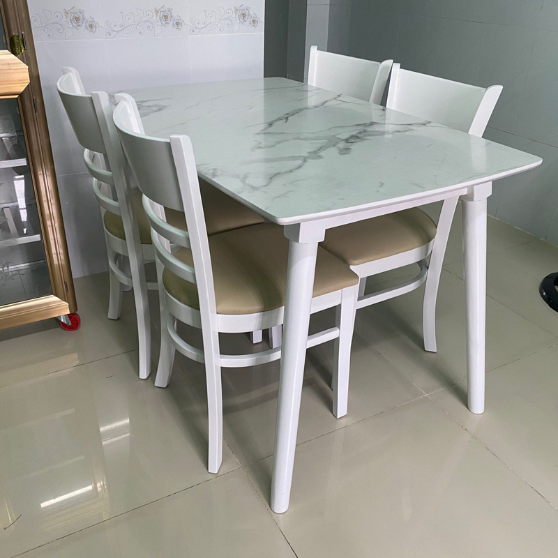 Bộ bàn ăn mặt giả vân đá + 4 ghế Cabin