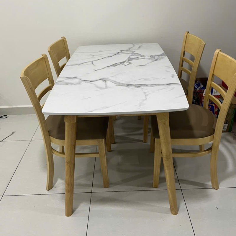 Bộ bàn ăn mặt giả vân đá + 4 ghế Cabin