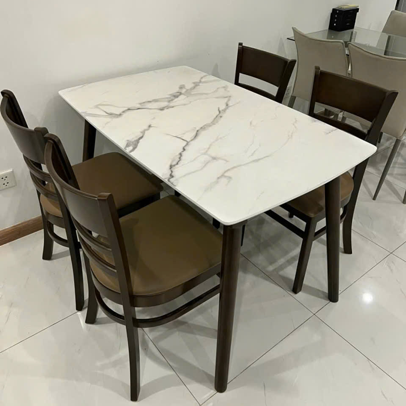 Bộ bàn ăn mặt giả vân đá + 4 ghế Cabin