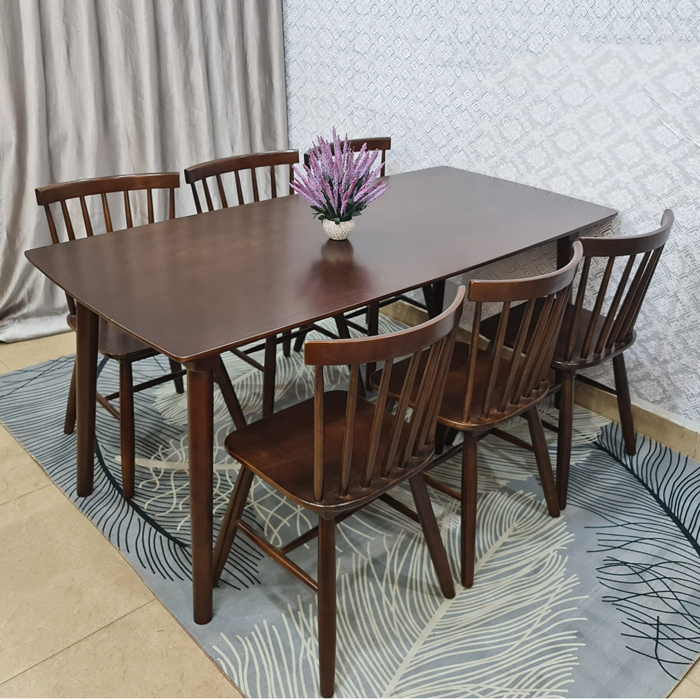 Bộ bàn ăn Song Tiện 1m6 + 6 ghế