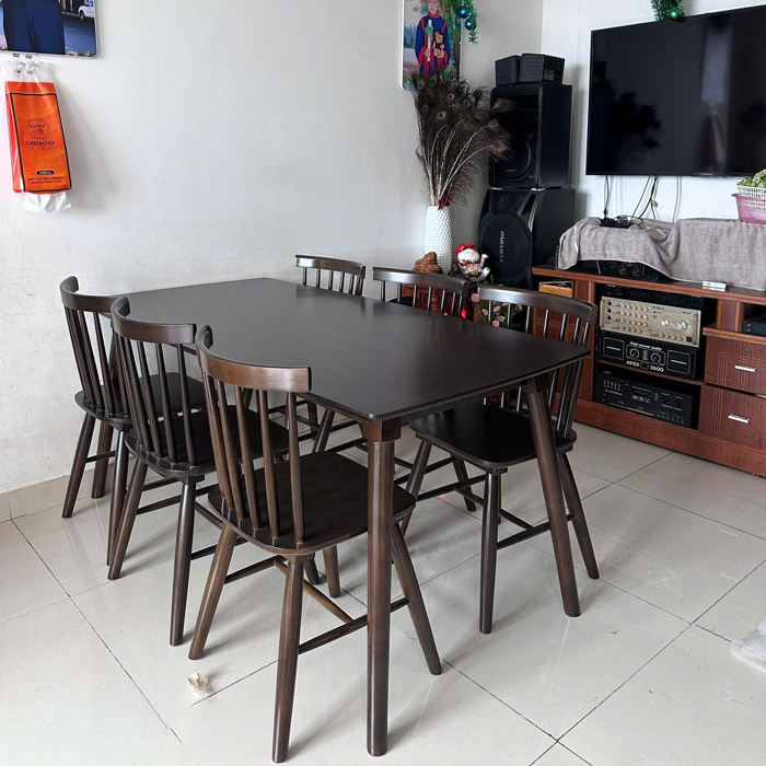 Bộ bàn ăn Song Tiện 1m6 + 6 ghế