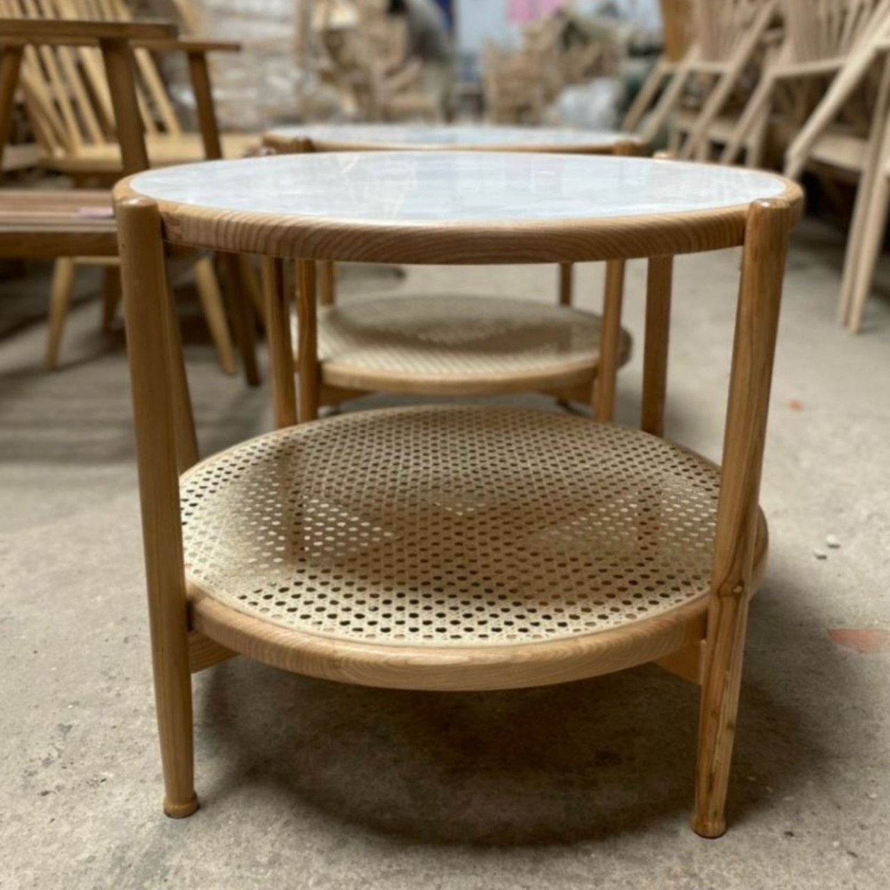 Bàn trà Đan Mây 2 tầng mặt đá