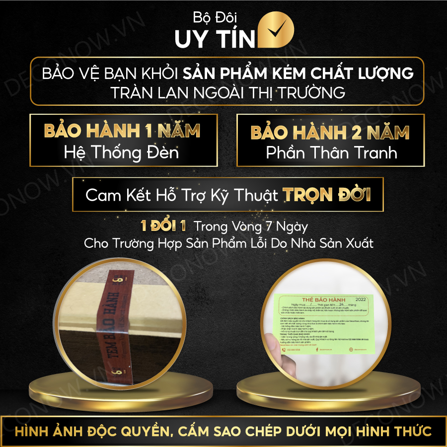 BẢO HÀNH ĐÈN HÀO QUANG ĐỨNG IN TRANH TRÚC CHỈ CỦA DECORNOW