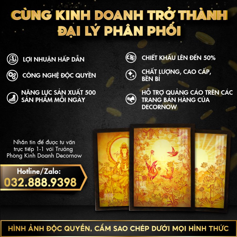 TUYỂN ĐẠI LÝ ĐÈN HÀO QUANG ĐỨNG IN TRANH TRÚC CHỈ