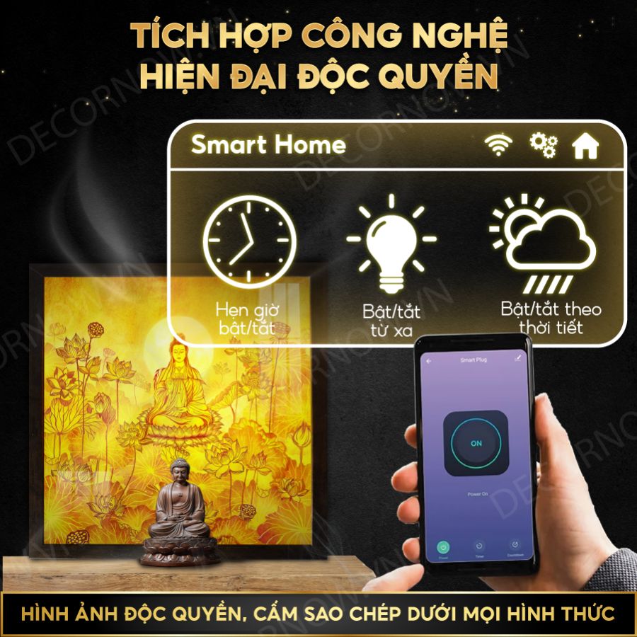 TIỆN ÍCH CÔNG NGHỆ ĐÈN HÀO QUANG VUÔNG IN TRANH TRÚC CHỈ