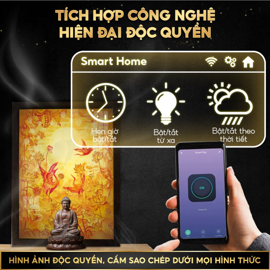 TIỆN ÍCH CÔNG NGHỆ ĐÈN HÀO QUANG ĐỨNG IN TRANH TRÚC CHỈ