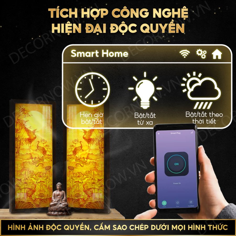 TIỆN ÍCH CÔNG NGHỆ BỘ ĐÔI ĐÈN HÀO QUANG IN TRANH TRÚC CHỈ 