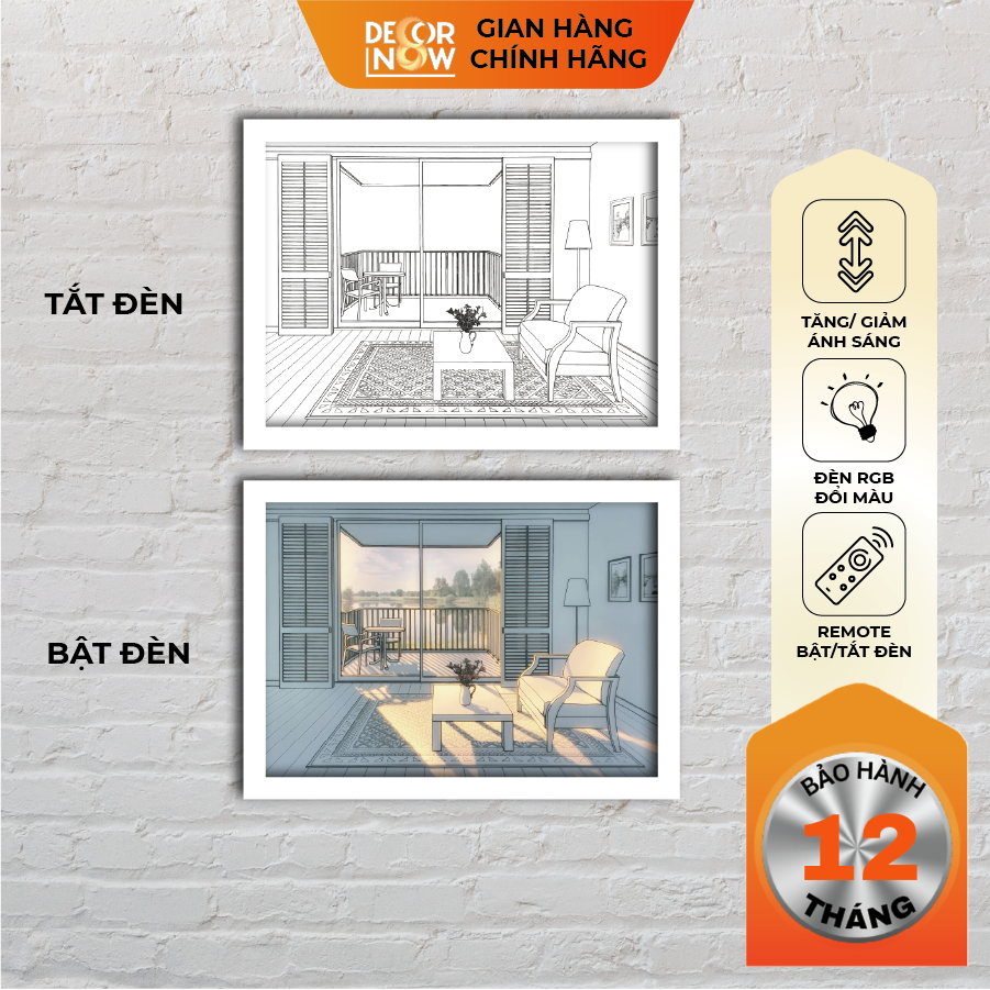 Tranh Bật Đèn, Tranh Quang Chiếu Phòng Khách Có Ban Bông Chill Bên Hồ DECORNOW DCN-QC2